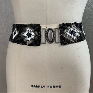 Black & white diamond design stretchy beaded belt